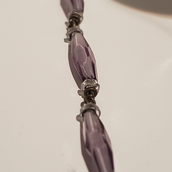 Art Deco Necklace, Purple & Clear Faceted Beads 16" - Picture 4 of 6